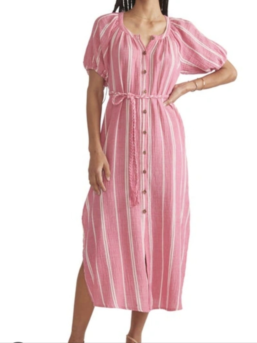 Marine Layer Nwt Pink and White Striped Double Cloth Midi Shirt Dress Size XS